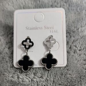 Black Clover Drop Stainless Steel Earrings